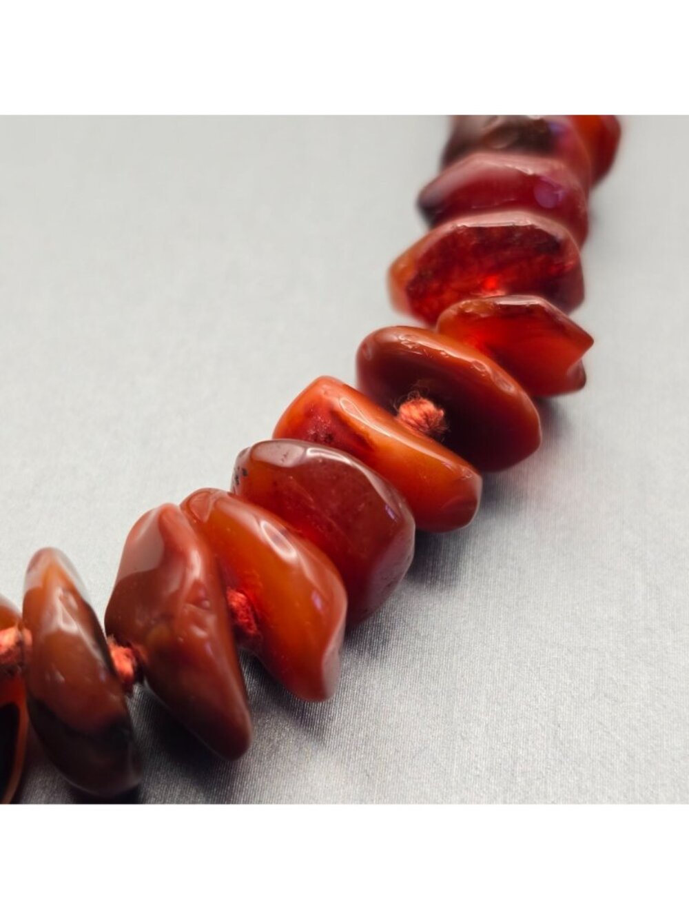Vintage Carnelian Necklace 20" Chunky Bead Hand Knotted Boho Statement Strand - Picture 3 of 8